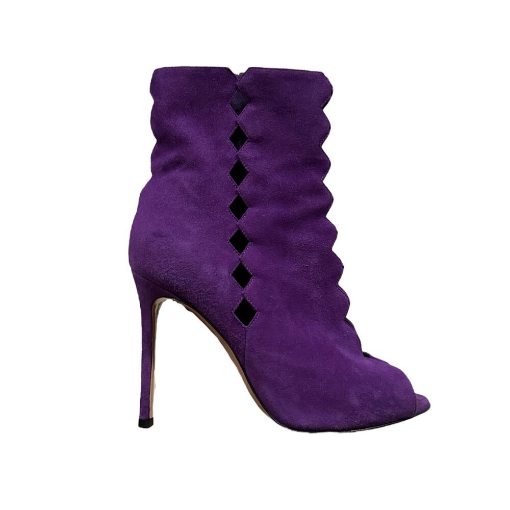 GIANVITO‎ ROSSI Ariana Purple Suede Cutout Heeled Booties Peep Toe Size 35 1/2